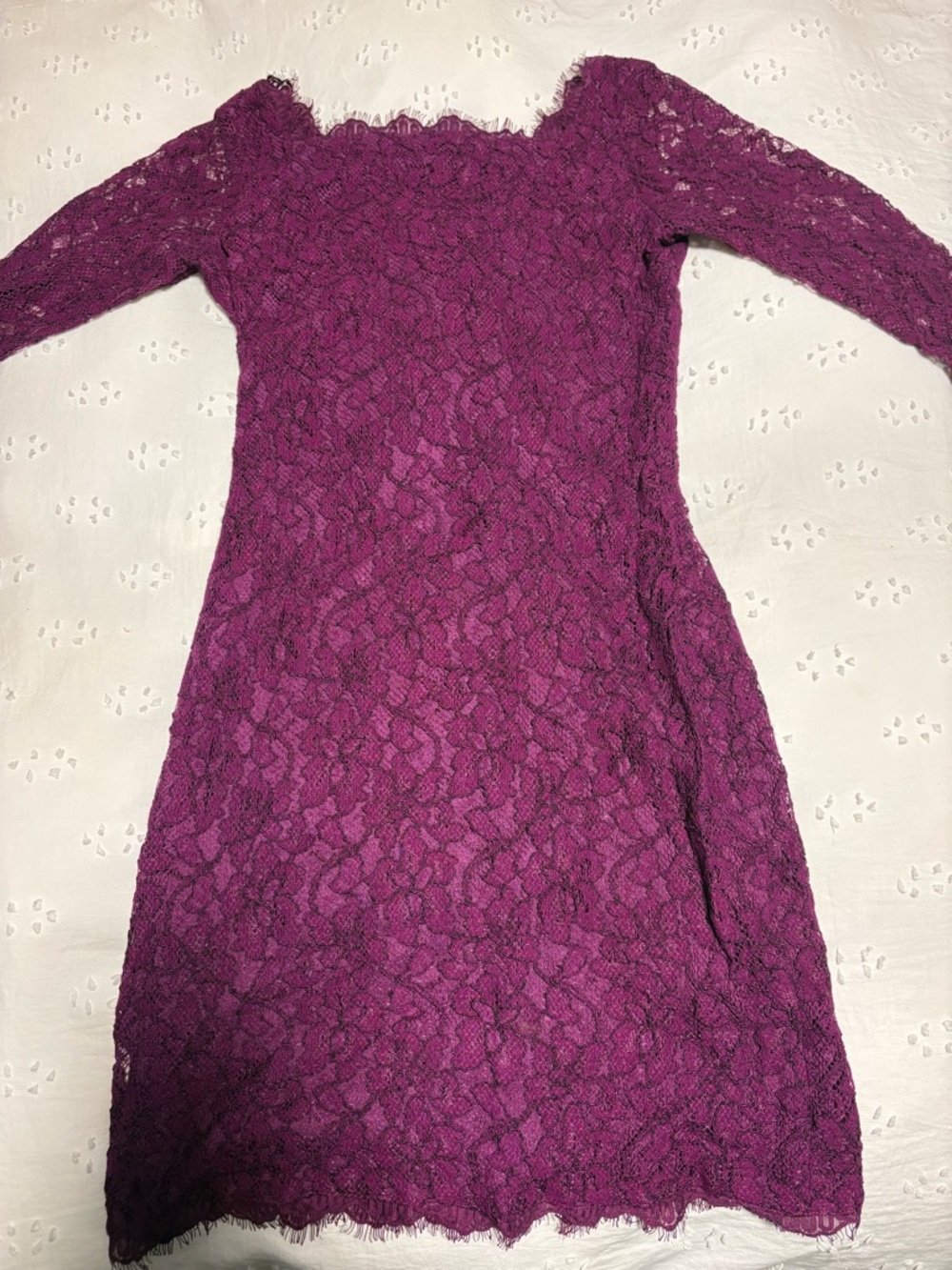 Diane Von Furstenberg Plum Lace Off-Shoulder Mini Dress